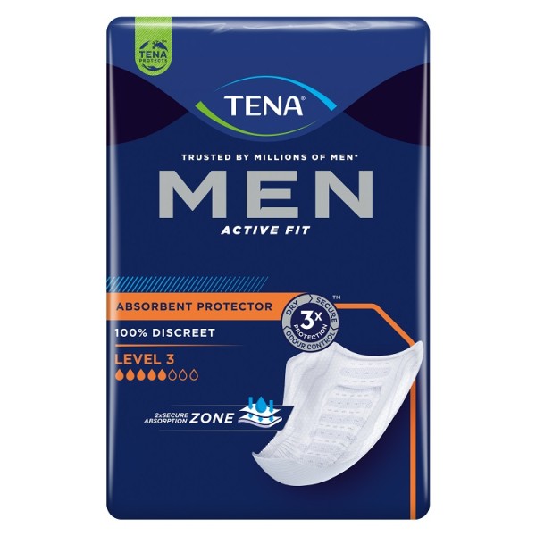 Tena Men Active Fit Level 3 - TENAS saugfähigste Inkontinenzeinlagen für Männer bei Blasenschwäche.