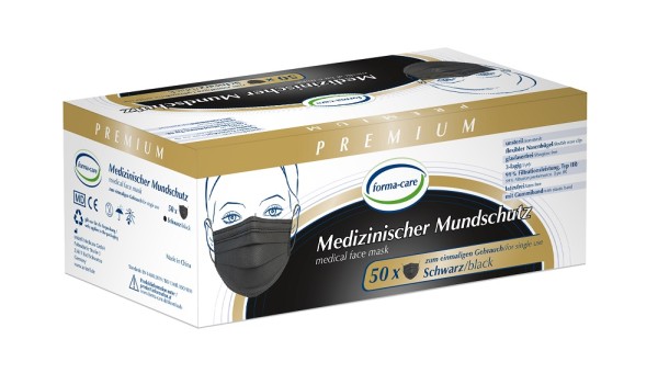 FormaCare Mundschutz mit Gummiband, 3-lagig, schwarz PZN 17974999 - Mund-Nasenschutz, Atemschutzmasken, FFP2