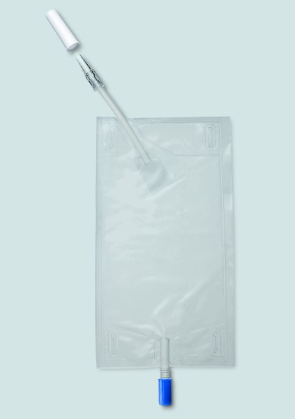 pfm medical Beinbeutel, 10 cm, 600 ml, Zulauf schräg, Push Pull, unsteril - Urin-Beinbeutel - Urin-Auffangbeutel.