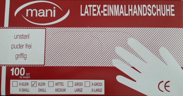 Mani Latex Einmalhandschuhe - Gr. Small.