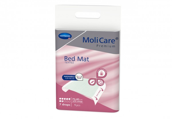 MoliCare® Premium Bed Mat Textile - 75x85 cm - 7 Tropfen (mit Flügel) - waschbare Krankenunterlage.