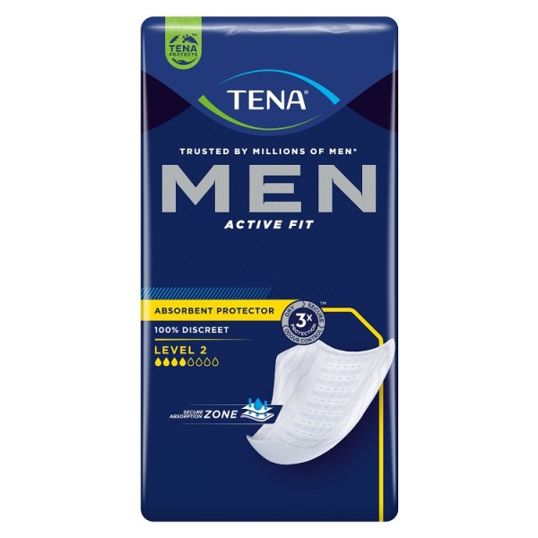 Tena Men Active Fit Level 2 - Saugstarke Inkontinenzeinlagen für Männer bei mittelstarkem Harnverlus.