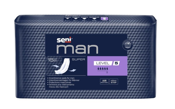 Seni Man Super, Level 5 - Inkontinenzeinlagen bei Blasenschwäche von Männern.
